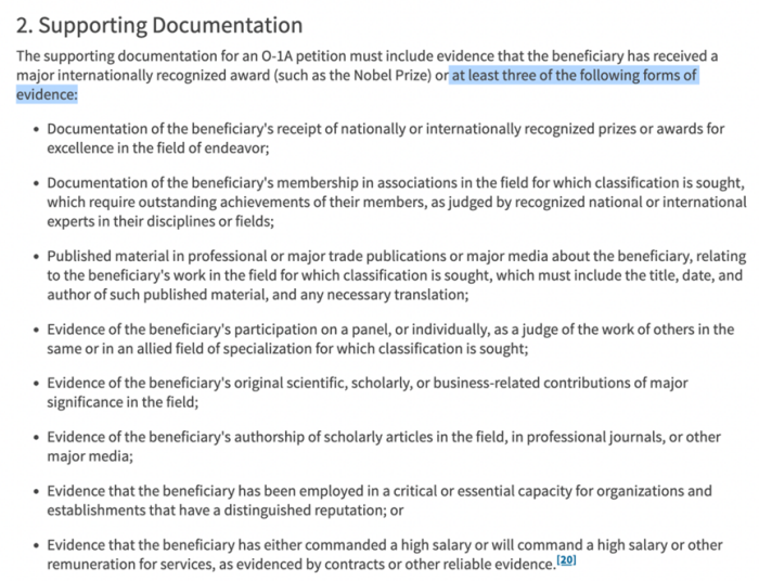 申请O-1A类别