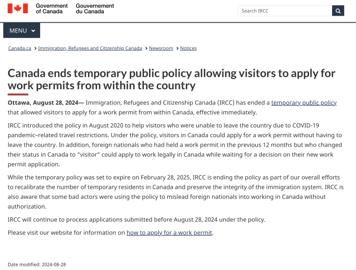 加拿大旅转工政策结束