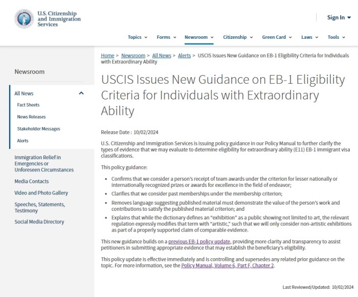 更新EB1A杰出人才资格标准指南