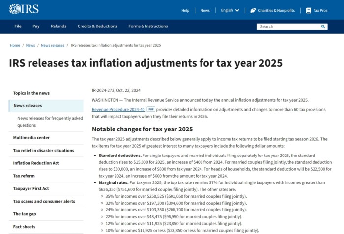 美国IRS公布2025年最新纳税方案