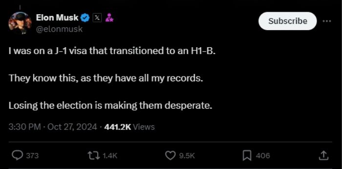 马斯克持有J-1签证