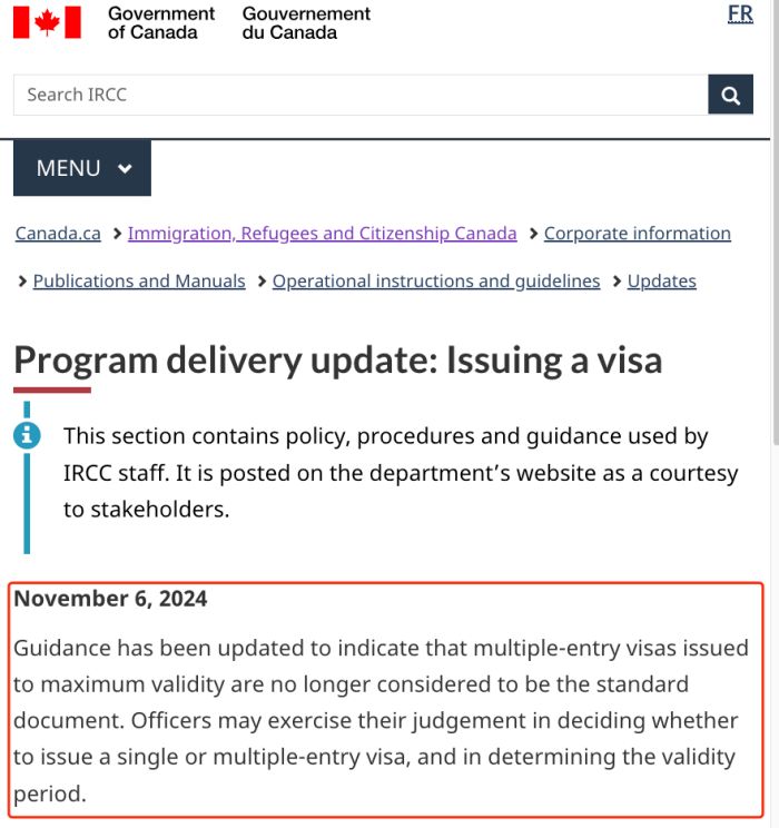 加拿大不再发10年多次往返签证