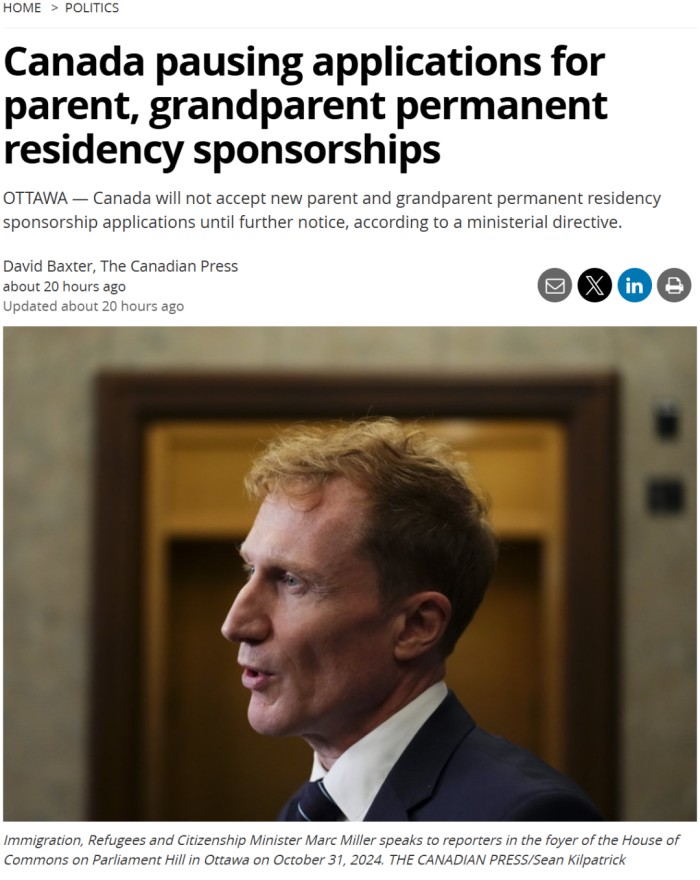 暂停父母和祖父母团聚移民申请