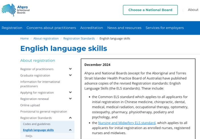 澳洲护理职业评估语言标准更新