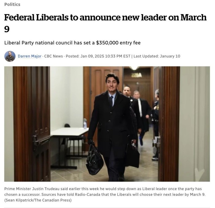 加拿大新总理将于3月9日上任