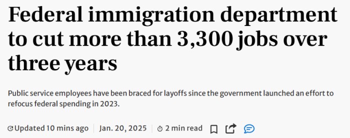 移民部计划裁员3300