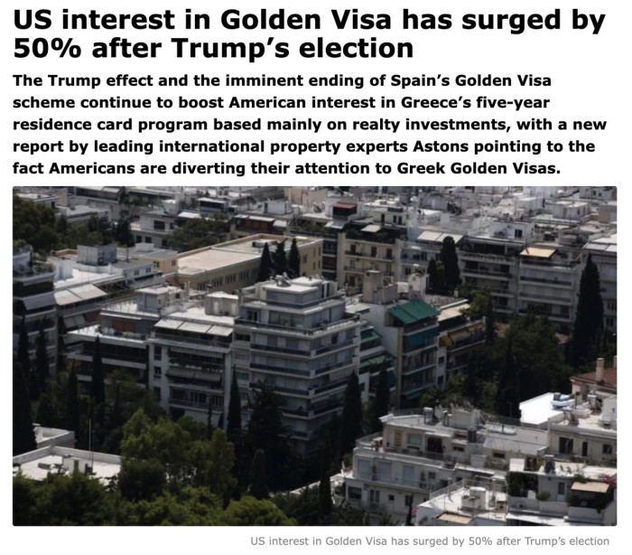 希腊黄金签证成美国人新宠