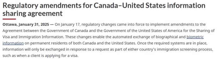 美加全面共享移民及签证信息