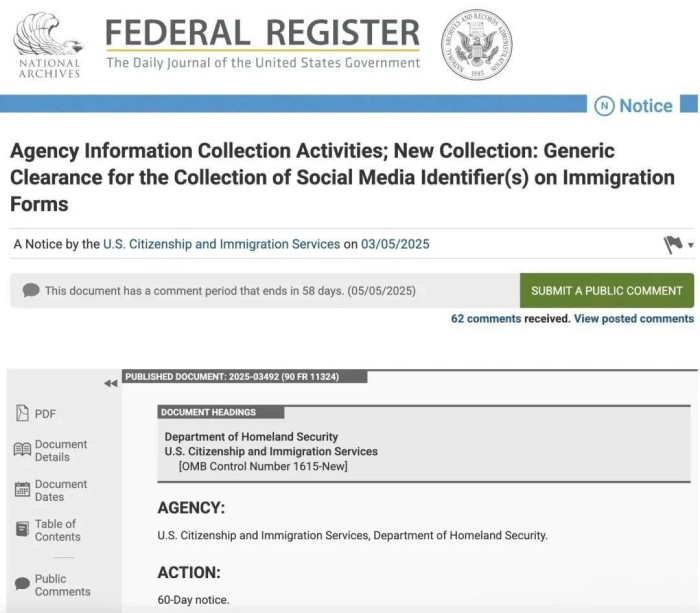 美国将严查社交账号