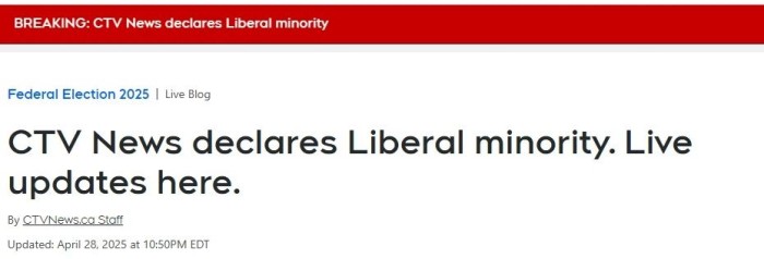 自由党成功赢得少数政府席位