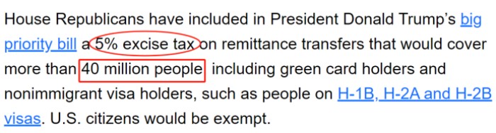 征收相当于转账金额5%的税
