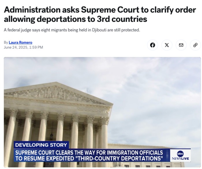 美国将非法移民驱逐到“第三国”安置