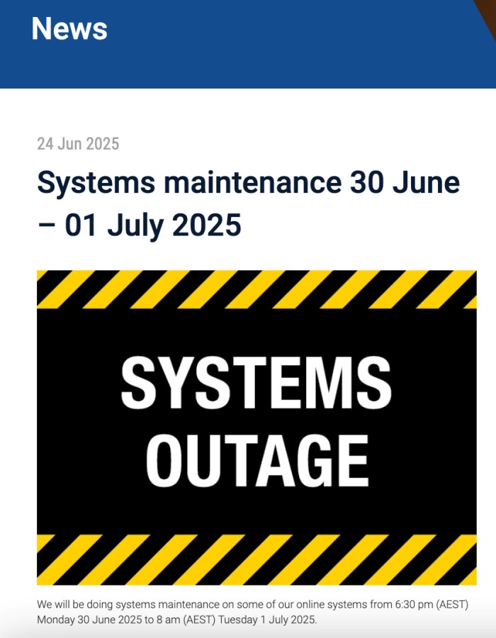 澳洲签证系统维护