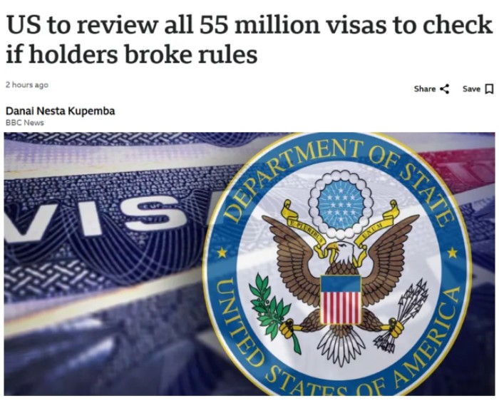 美国将审查5500万合法签证 美国将审查5500万合法签证