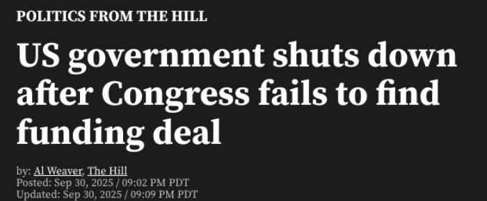 美国政府停摆 美国政府停摆