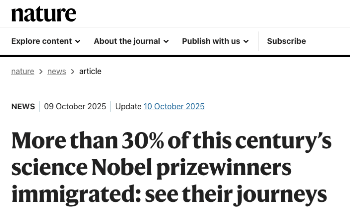 超30%诺奖得主是移民 超30%诺奖得主是移民