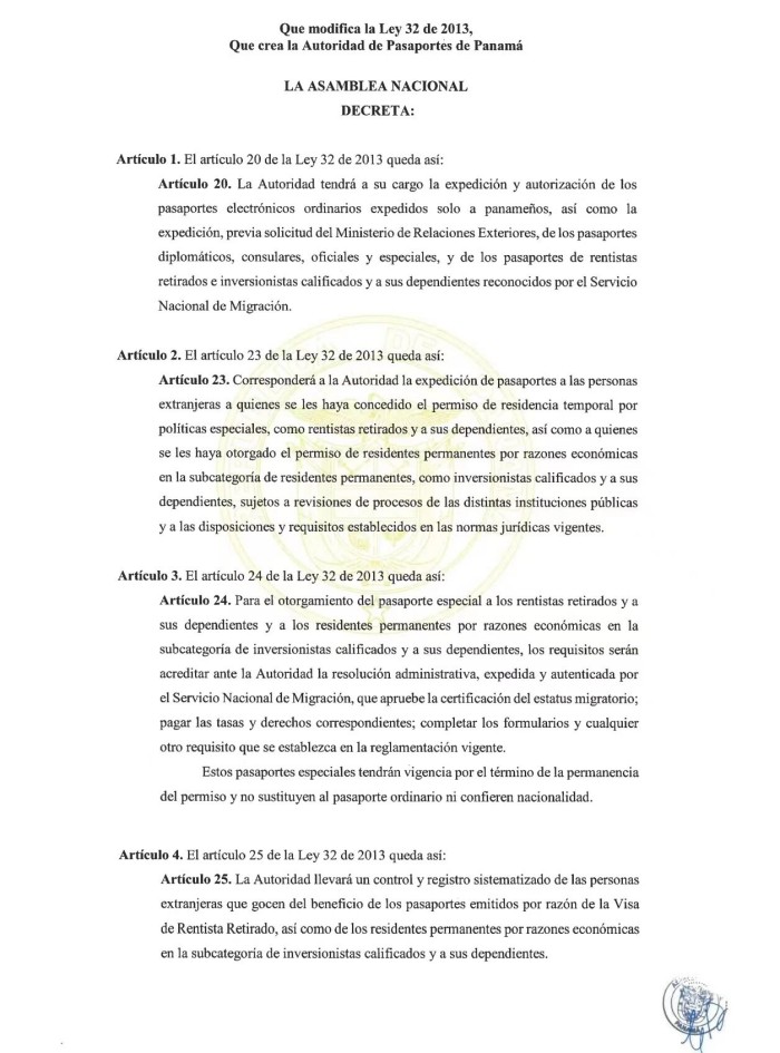 巴拿马总统签字合格投资者永居获旅行护照提案