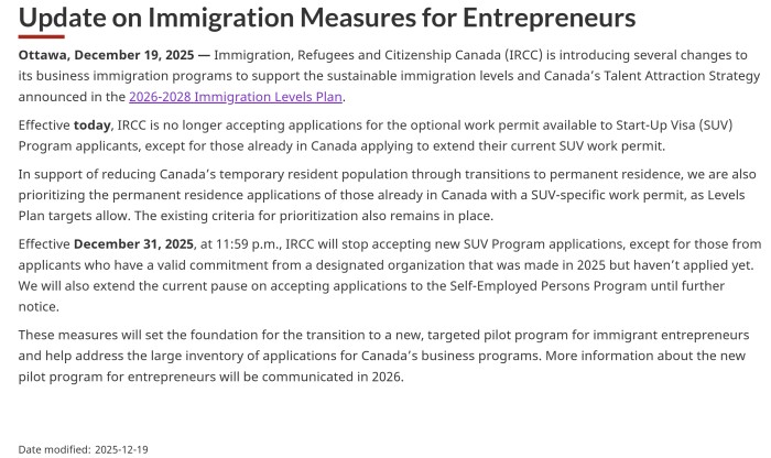 加拿大SUV创业移民暂停