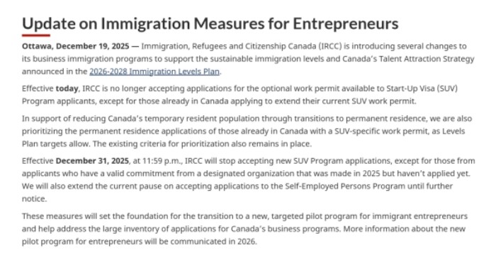 加拿大SUV创业签证关停
