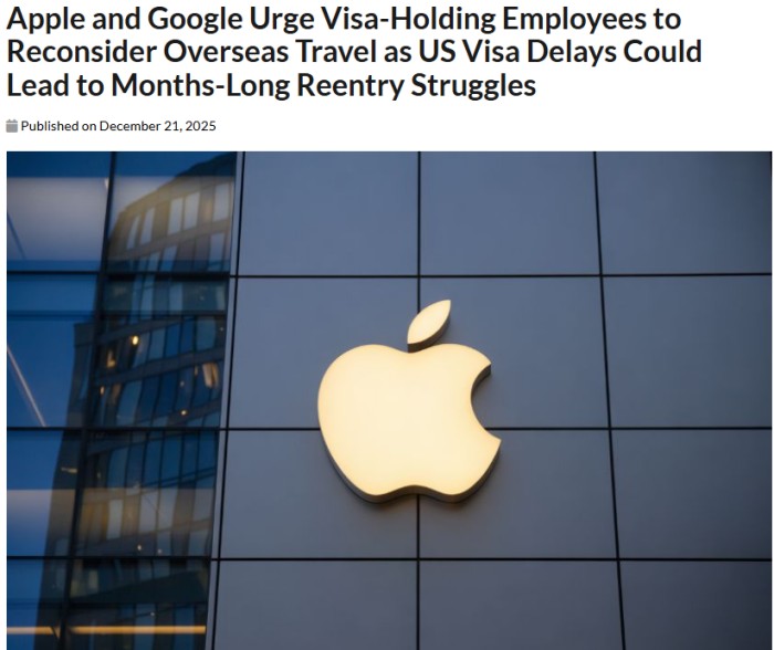 谷歌苹果强烈警告外籍员工别出美国