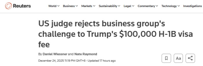 川普10万美元H-1B费用合法