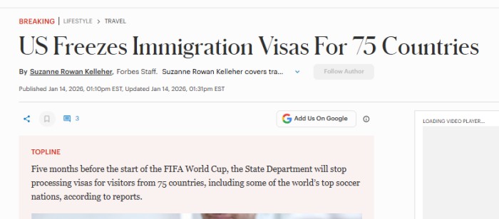 美国无限期暂停75国签证