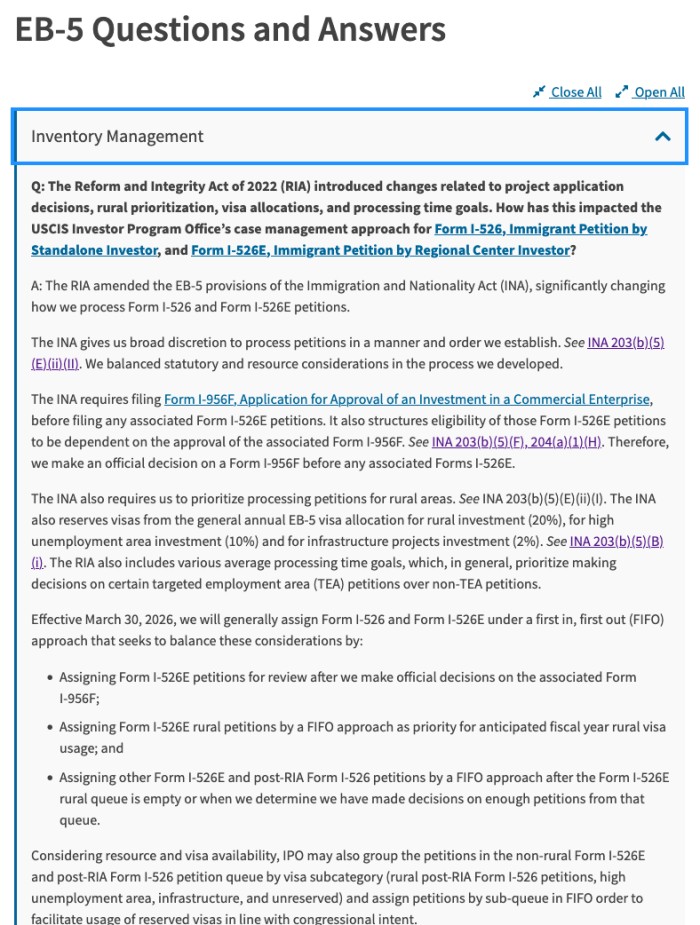 I-526/E审批规则