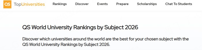 2026QS世界大学学科排名